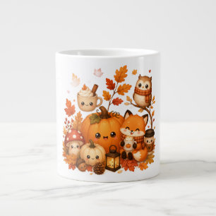 Cute Kawaii Autumn Pumpkin Fox Owl Fall Animals  Large Coffee Mug
