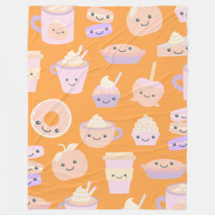 Cute Kawaii Autumn Pumpkin Pie Pattern in Pastel Fleece Blanket