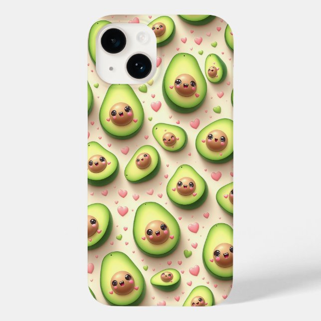 Cute Kawaii Avocado and Pink Hearts Pattern Sweet  Case-Mate iPhone Case (Back)