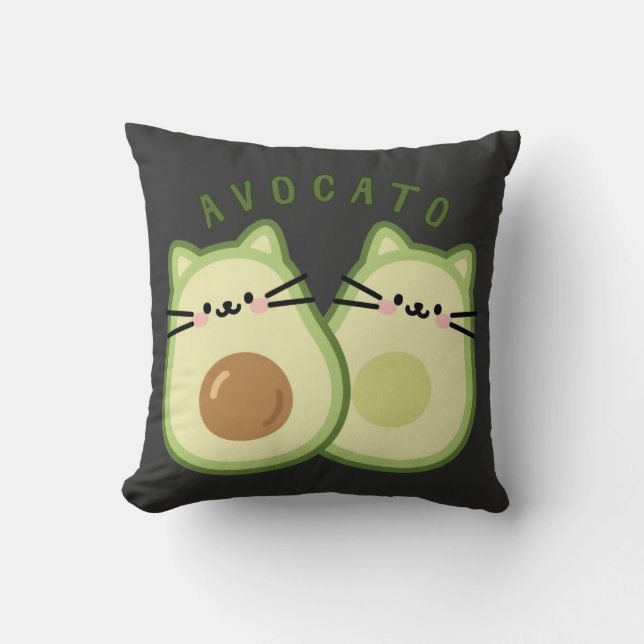 Cute Kawaii Avocado Cat Mashup  Throw Pillow (Front)