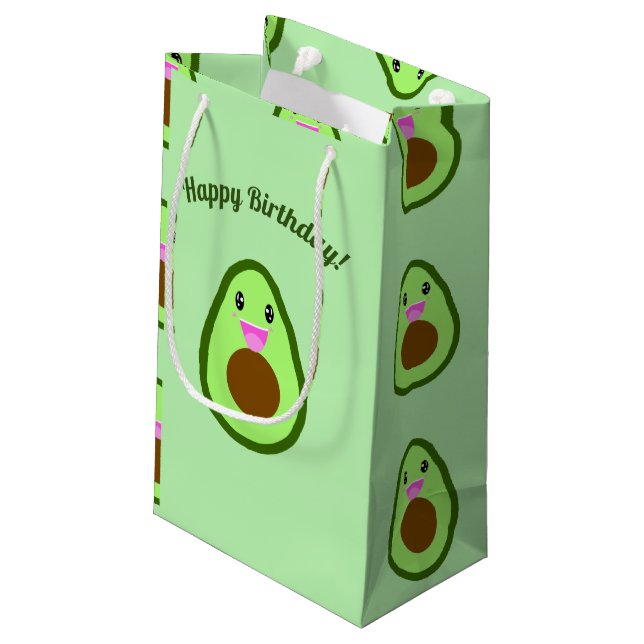 Cute Kawaii Avocado Happy Birthday Small Gift Bag (Back Angled)