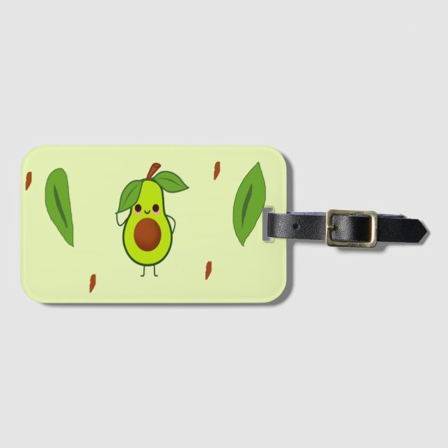 Cute kawaii avocado luggage tag (Front Horizontal)