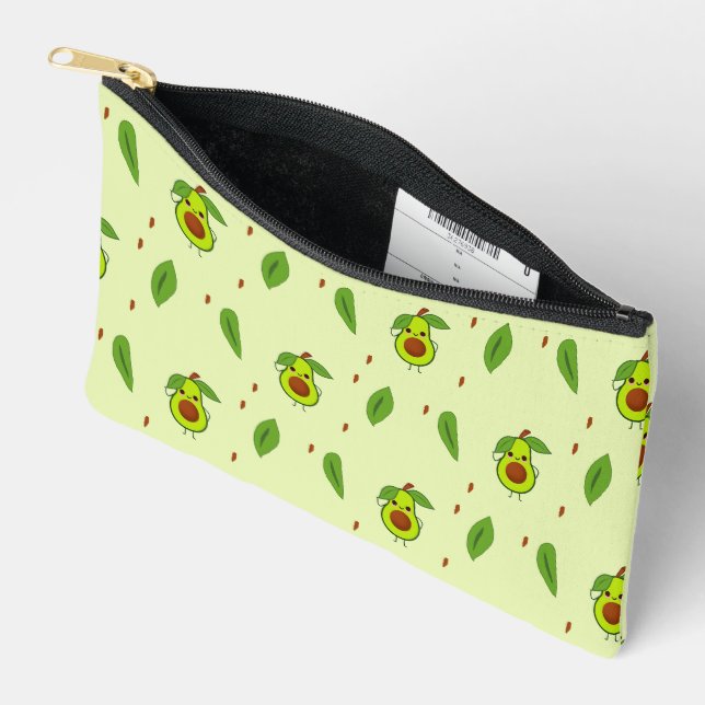 Cute kawaii avocado on green accessory pouch (Open)