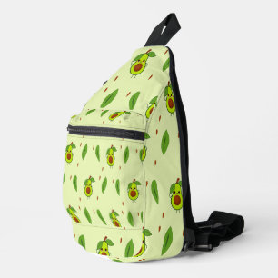 Cute kawaii avocado on green sling bag