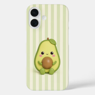 Cute Kawaii Avocado on Green Stripes Phone Case