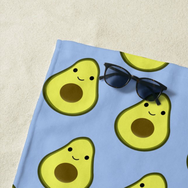 Cute Kawaii Avocado Pattern Beach Towel (In Situ)