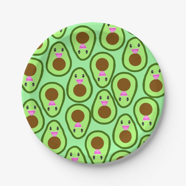 Cute Kawaii Avocado Vegan Paper Plate (Front)