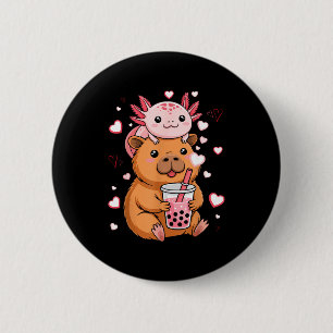 Cute Kawaii Axolotl Capybara Bubble Tea Boys Girls 2 Inch Round Button