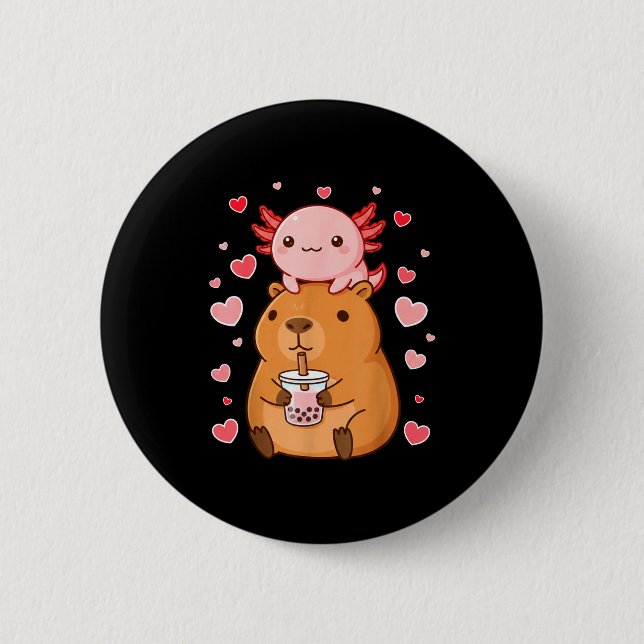Cute Kawaii Axolotl Capybara Bubble Tea Boys Girls 2 Inch Round Button (Front)
