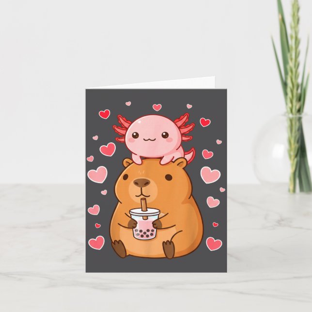 Cute Kawaii Axolotl Capybara Bubble Tea Boys Girls Card (Front)