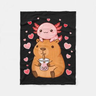 Cute Kawaii Axolotl Capybara Bubble Tea Boys Girls Fleece Blanket