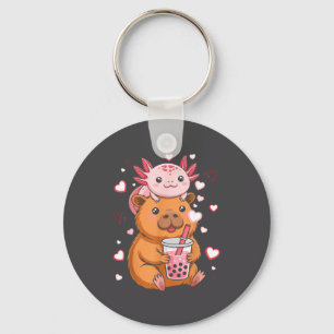 Cute Kawaii Axolotl Capybara Bubble Tea Boys Girls Keychain