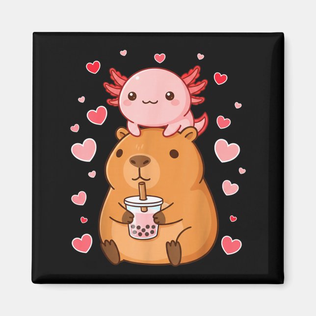 Cute Kawaii Axolotl Capybara Bubble Tea Boys Girls Magnet (Front)