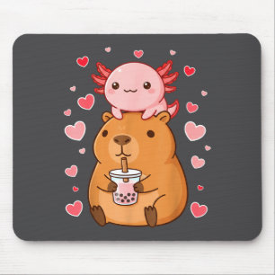Cute Kawaii Axolotl Capybara Bubble Tea Boys Girls Mouse Pad