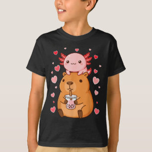 Cute Kawaii Axolotl Capybara Bubble Tea Boys Girls T-Shirt