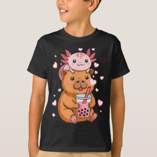 Cute Kawaii Axolotl Capybara Bubble Tea Boys Girls T-Shirt