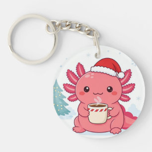 Cute Kawaii Axolotl Christmas Coffee Round Keychai Keychain