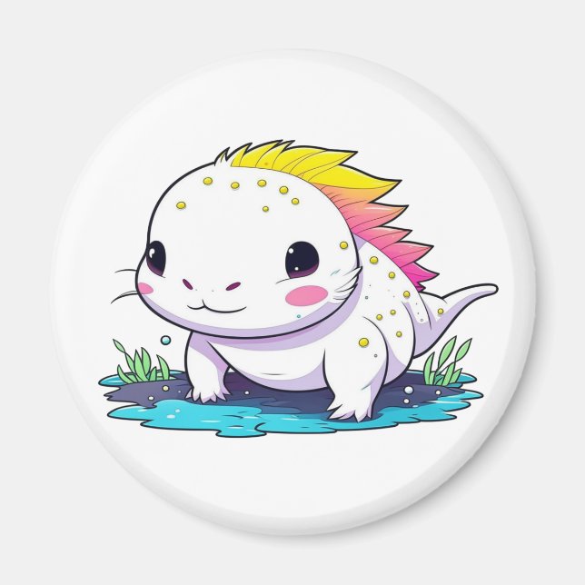 Cute Kawaii Axolotl Illustration Magnet (Front)