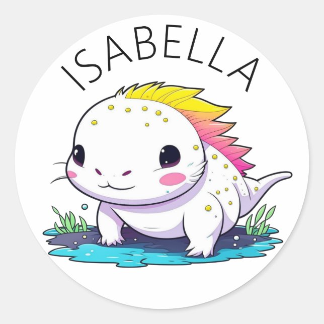Cute Kawaii Axolotl Illustration Personalized Classic Round Sticker (Front)