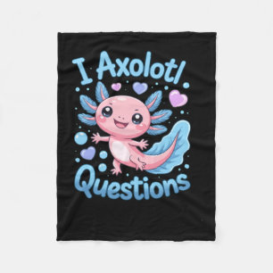 Cute Kawaii Axolotl Questions Blue And Pink Fleece Blanket