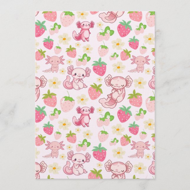 Cute Kawaii Axolotl & Strawberry Seamless Pattern Invitation (Front)