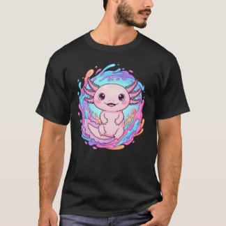 Cute Kawaii Axolotl Water Splash Art T-Shirt