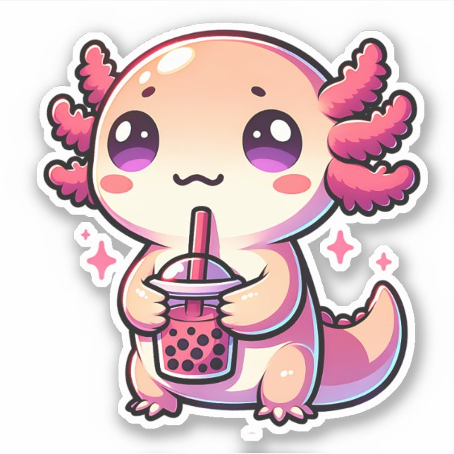 Cute Kawaii Axolotl with Bubble Tea (Front)