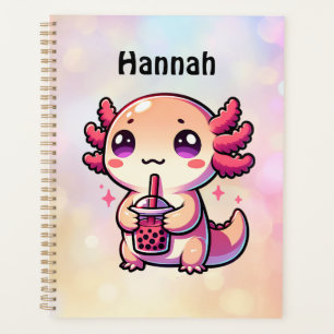 Cute Kawaii Axolotl with Bubble Tea Personalized Planner