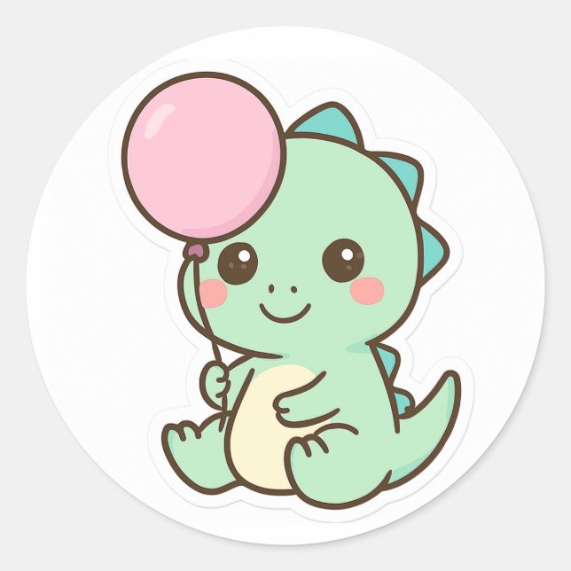 Cute Kawaii Baby Dinosaur with Balloon Sticker (Front)