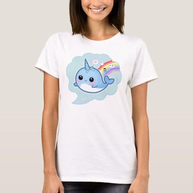 Cute kawaii baby narwhal with rainbow T-Shirt (Front)