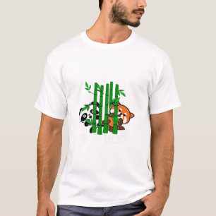 Cute Kawaii Baby Panda And Red Panda Bamboo Peeka T-Shirt