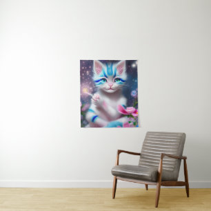 Cute Kawaii baby striped pink and blue cat kitten  Tapestry