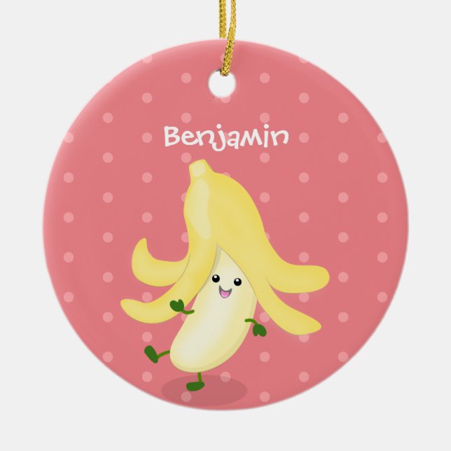 Cute kawaii banana cartoon ceramic ornament (Front)