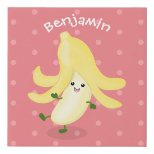 Cute kawaii banana cartoon faux canvas print