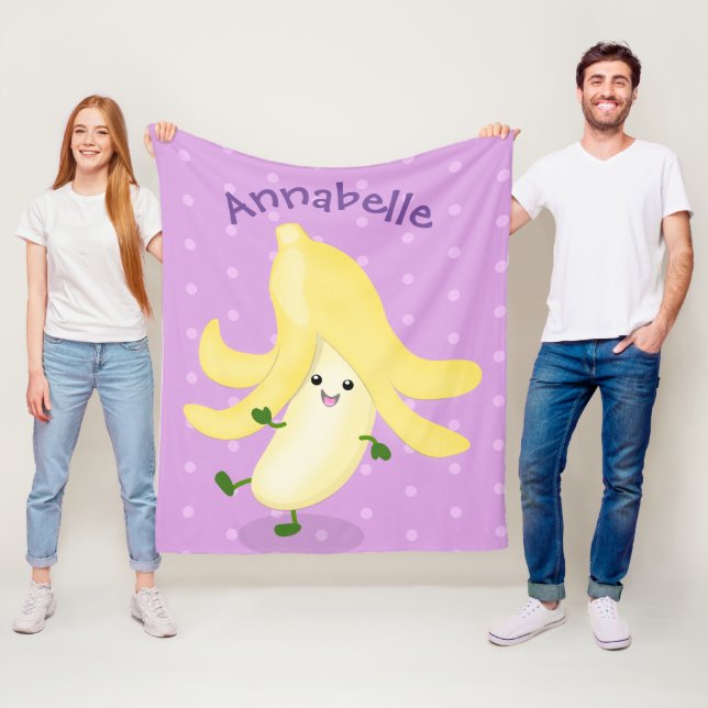 Cute kawaii banana cartoon fleece blanket (In Situ)