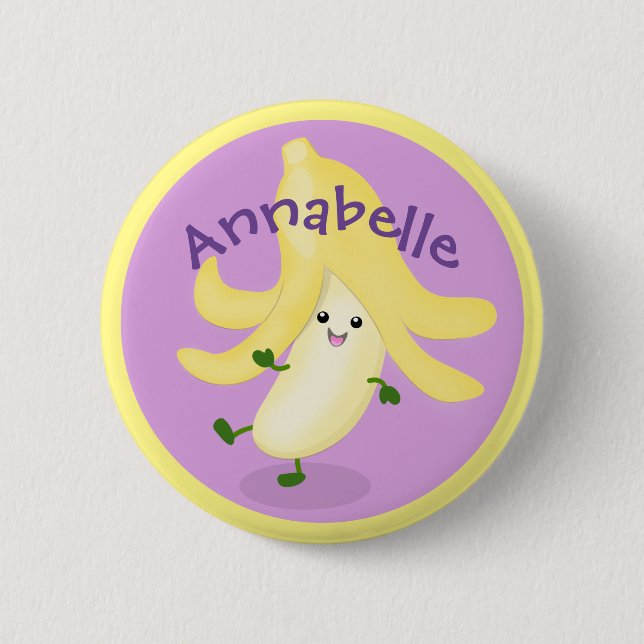 Cute kawaii banana cartoon illustration 2 inch round button (Front)