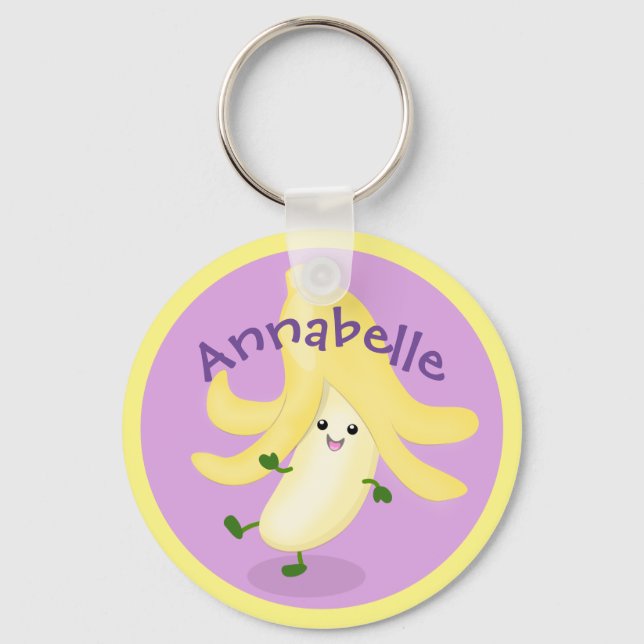 Cute kawaii banana cartoon illustration keychain (Front)