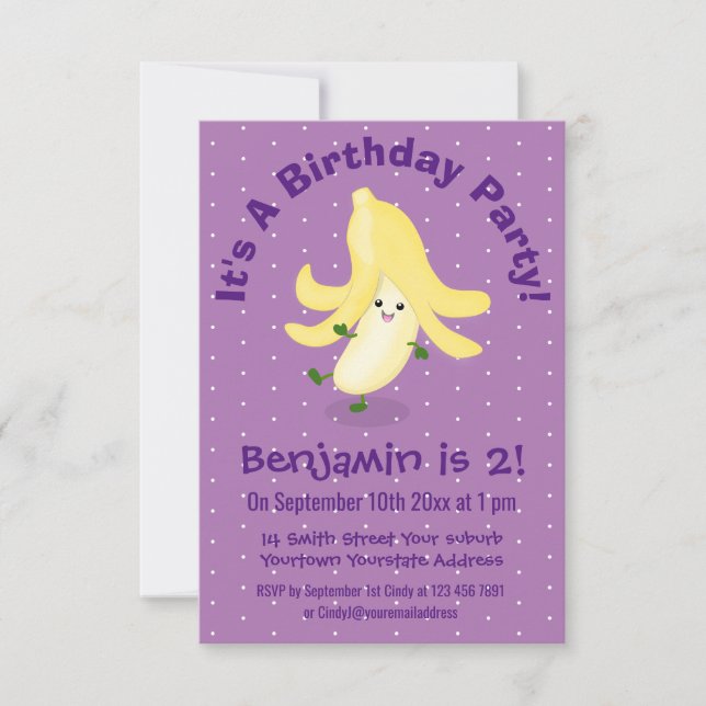 Cute kawaii banana cartoon invitation (Front)