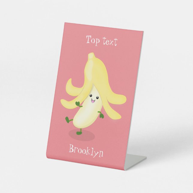 Cute kawaii banana cartoon pedestal sign (Front)