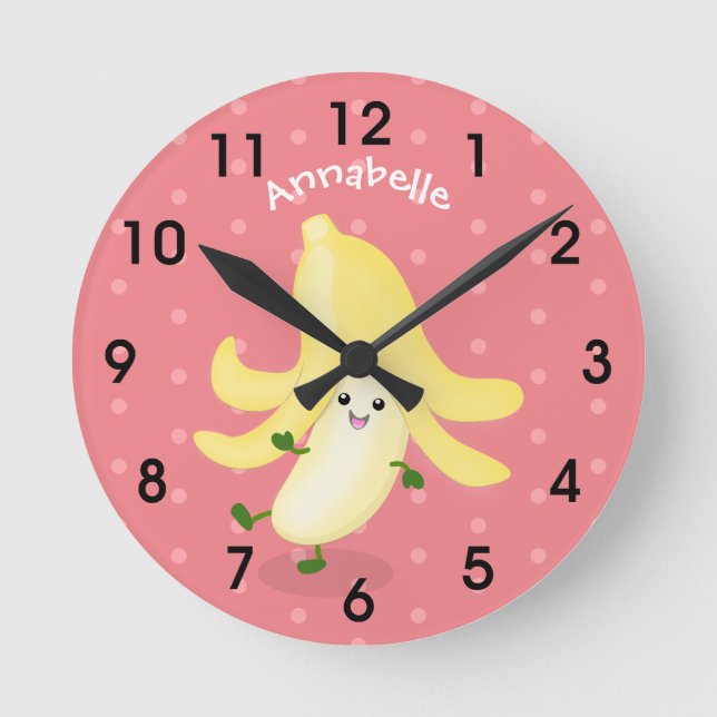 Cute kawaii banana cartoon round clock (Front)
