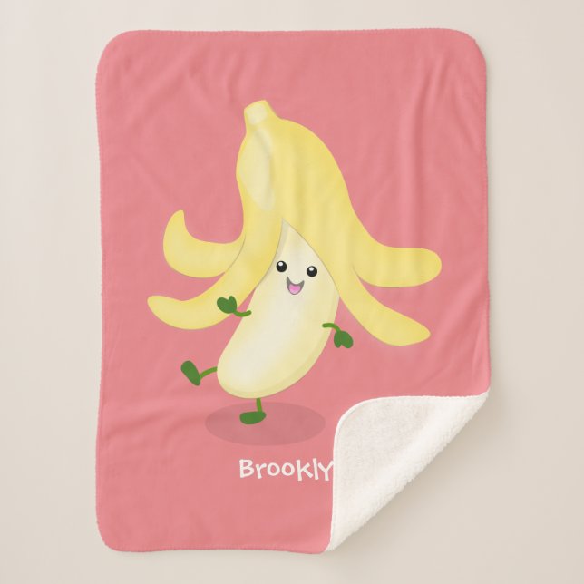 Cute kawaii banana cartoon  sherpa blanket (Front)