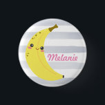 Cute Kawaii Banana Personalised 1 Inch Round Button<br><div class="desc">Adorable happy banana on cute striped personalised button.</div>