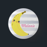 Cute Kawaii Banana Personalised 1 Inch Round Button<br><div class="desc">Adorable happy banana on cute striped personalised button.</div>