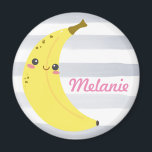 Cute Kawaii Banana Personalised Magnet<br><div class="desc">Adorable happy banana on cute striped personalised magnet.</div>
