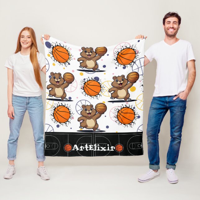 Cute Kawaii Basketball Gopher Print Fleece Blanket (In Situ)
