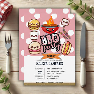 Cute Kawaii BBQ Party Baby Shower Invitation