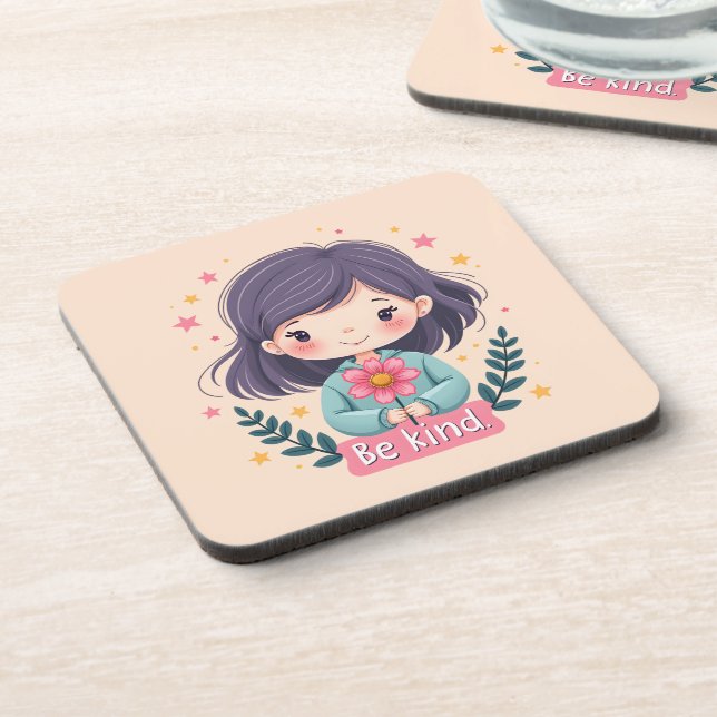 Cute Kawaii "Be Kind" Illustration Coaster (Left Side)