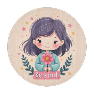 Cute Kawaii "Be Kind" Illustration Cutting Board