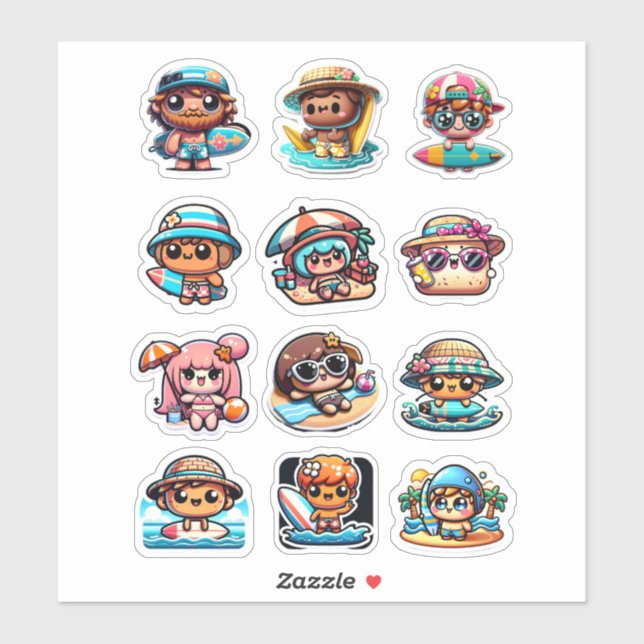 Cute Kawaii Beach Bum Surfboard (Sheet)