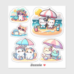 Cute kawaii beach cat Custom-Cut Vinyl Sticke